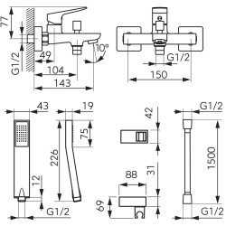 Baterie pentru cada si dus Ferro Vitto Verdeline BVI11VLBL (Black) Thumb