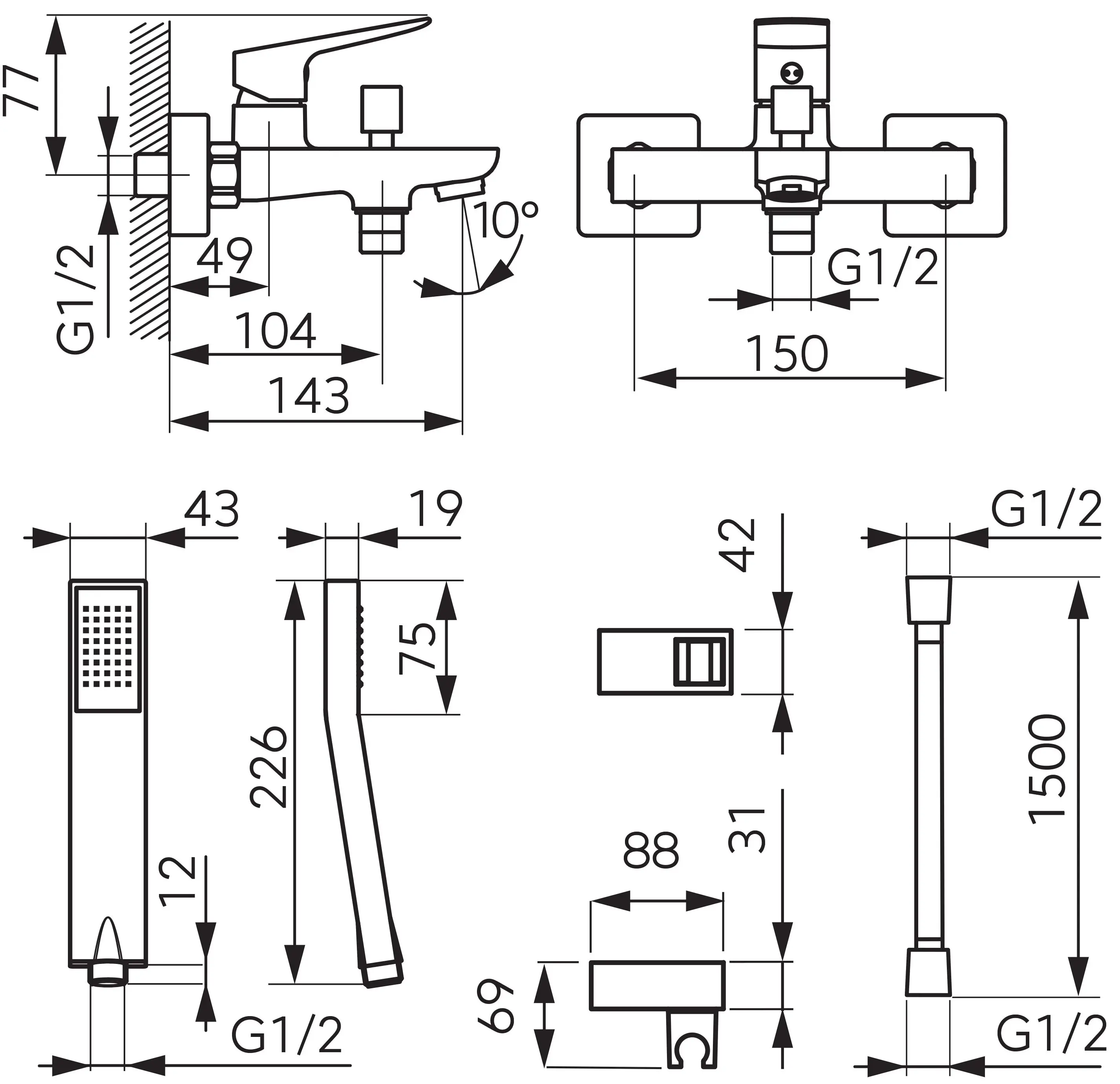 Baterie pentru cada si dus Ferro Vitto Verdeline BVI11VLBL (Black)