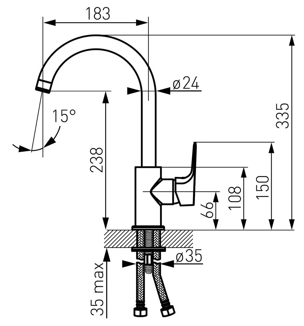 Baterie pentru chiuveta Ferro Tiga VerdeLine BTG4VL (Chrome) - 2