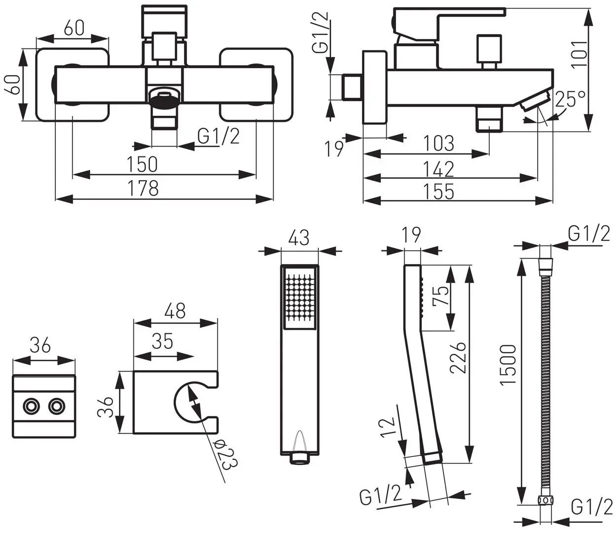 Baterie pentru cada si dus Ferro Zicco BZI11 (Chrome)