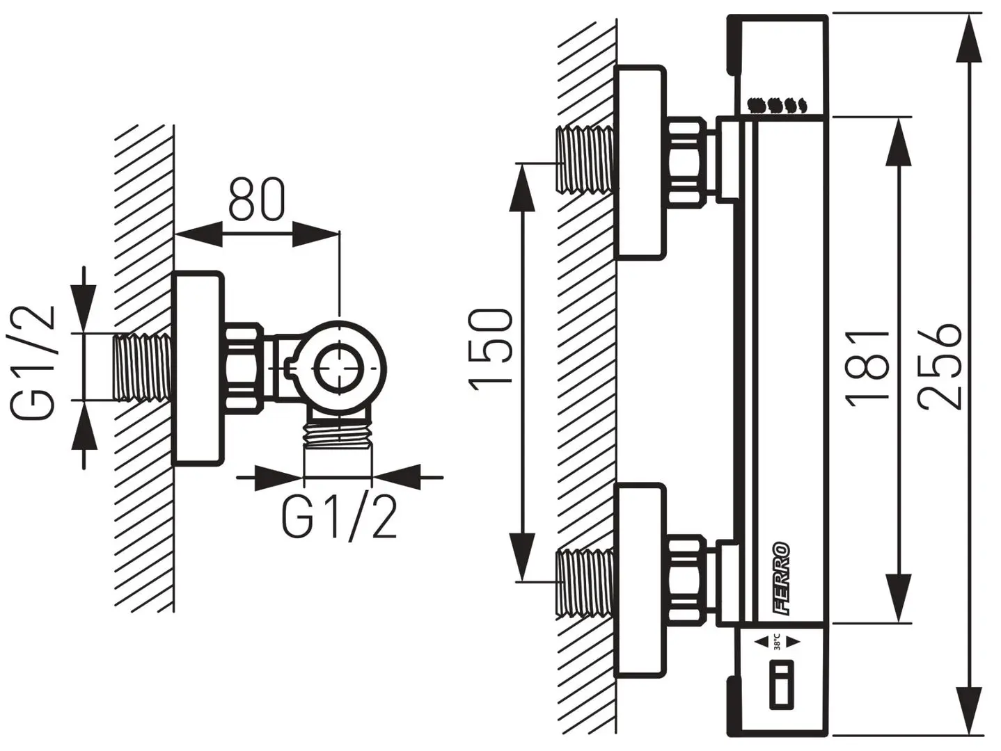 Baterie termostatica pentru dus Ferro Trinity TRM7U (Chrome) - 2