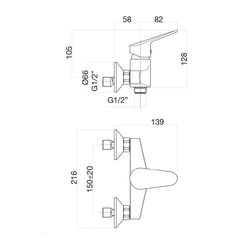Baterie pentru dus Fiore Kyro 86CR6511 (Chrome) Thumb