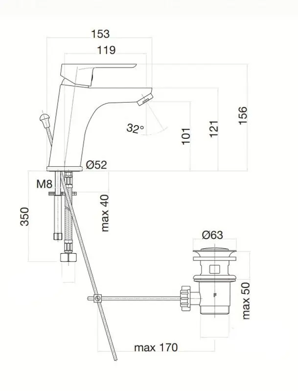 Baterie pentru lavoar Fiore Kevon 81CR8124 (Chrome)