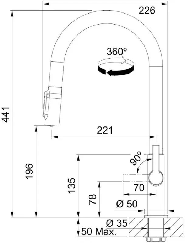 Baterie pentru chiuveta Franke Maris Slim J Pull Down (Black)