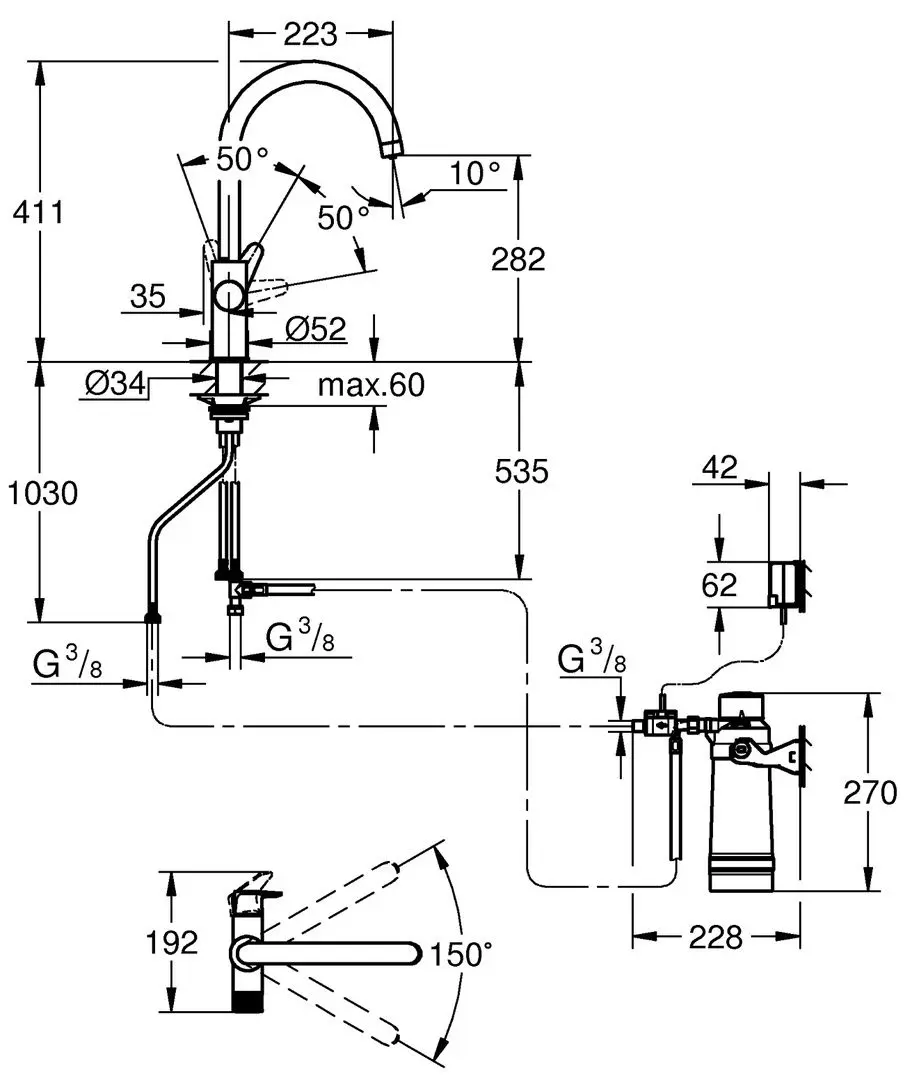Смеситель для мойки + фильтр для воды Grohe Blue Pure Baucurve 30555000 (Chrome) - 3