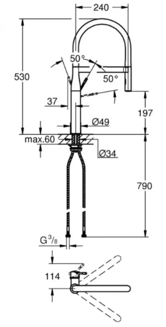 Baterie pentru chiuveta Grohe Essence 30294A00 (Dark Graphite) - 3