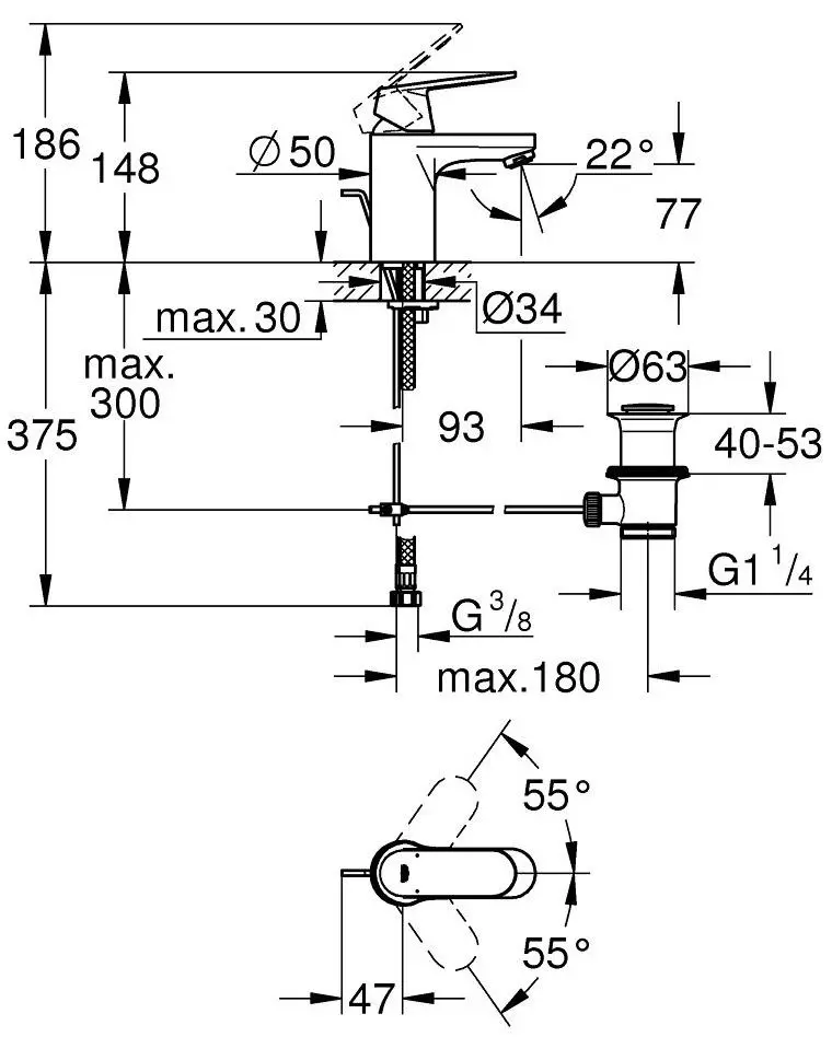 Смеситель для умывальника Grohe Eurosmart Cosmopolitan S 3282500E (Chrome) - 2