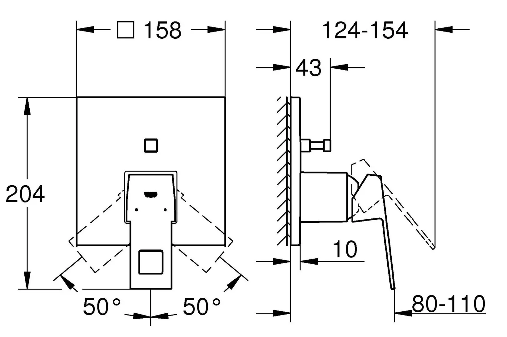 Смеситель для ванны и душа Grohe Eurocube 24062000 (Chrome) - 4