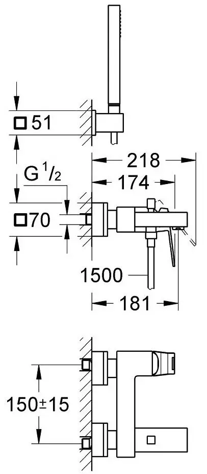 Baterie pentru cada si dus Grohe Eurocube 23141000 (Chrome) - 2