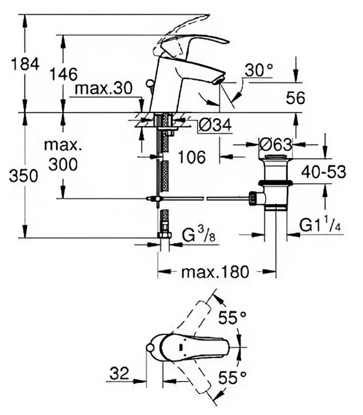 Смеситель для умывальника Grohe Eurosmart 33265002 (Chrome) - 4
