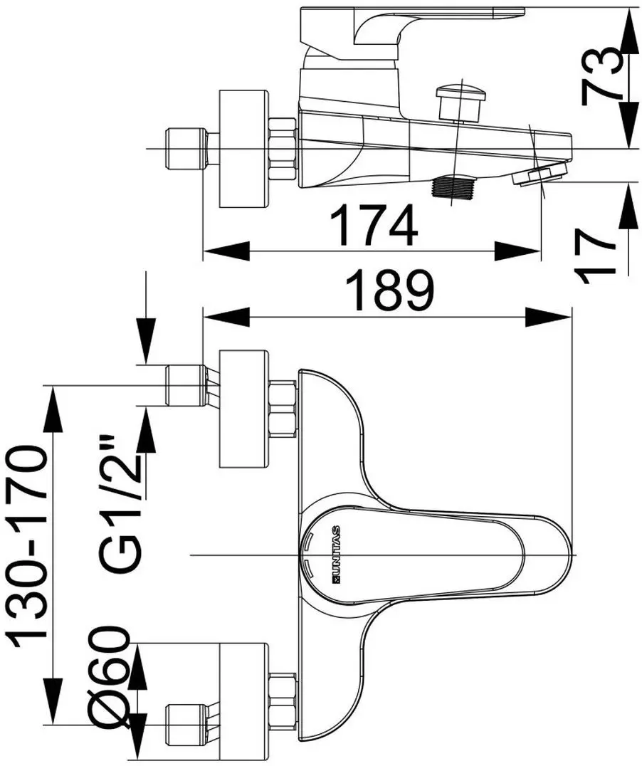 Смеситель для ванны и душа Herz Infinity i30 UH00301 (Chrome)
