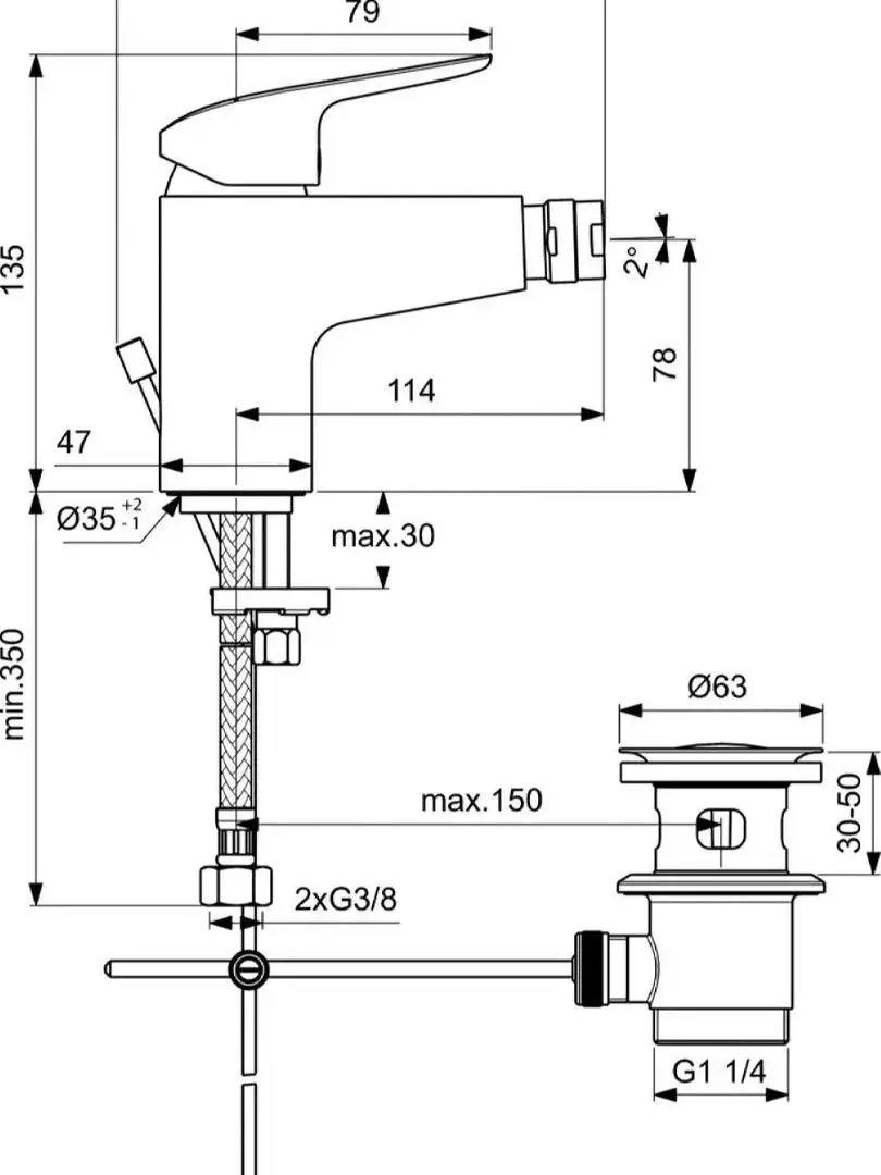 Baterie pentru bideu Ideal Standard Ceraflex B1718AA (Chrome) - 5