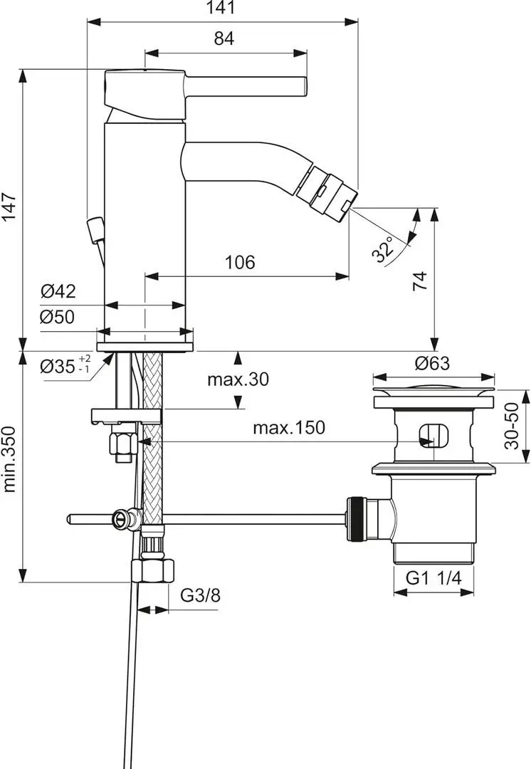 Baterie pentru bideu Ideal Standard Ceraline BC197AA (Chrome) - 6