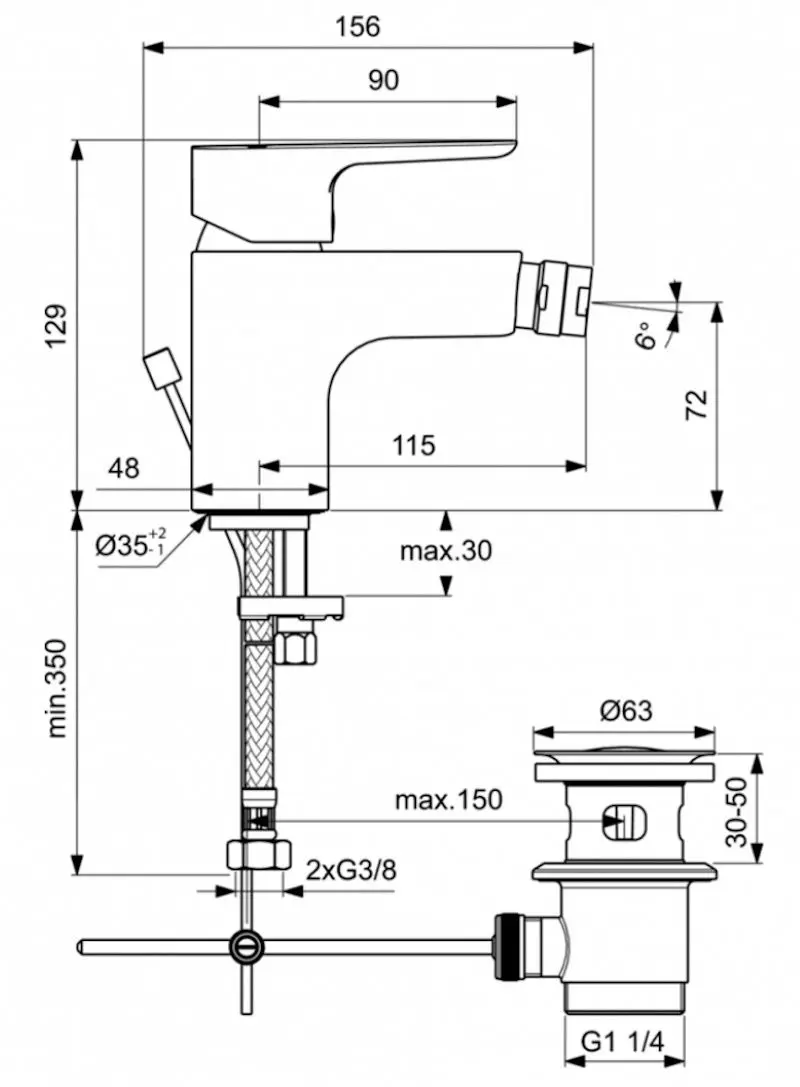 Baterie pentru bideu Ideal Standard Ceraplan III Slim BC626AA (Chrome) - 6