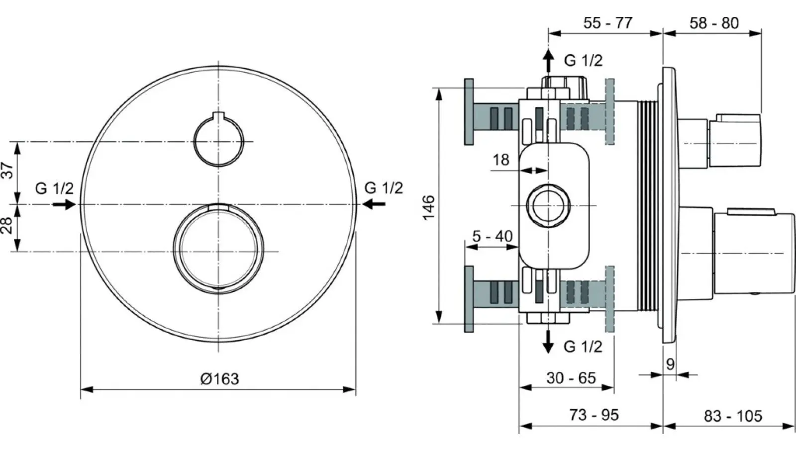Baterie pentru dus Ideal Standard Ceratherm T100 A5813A5 (Magnetic Grey) - 3