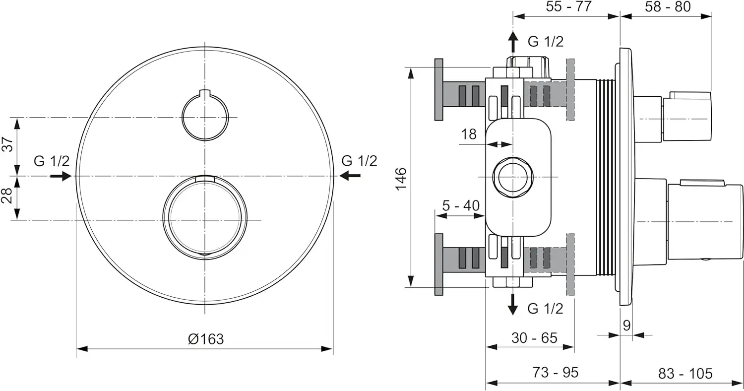 Baterie pentru dus Ideal Standard Ceratherm T100 A5813AA (Chrome) - 5