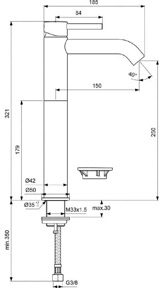Baterie pentru lavoar Ideal Standard Ceraline BC269XG (Black) - 7