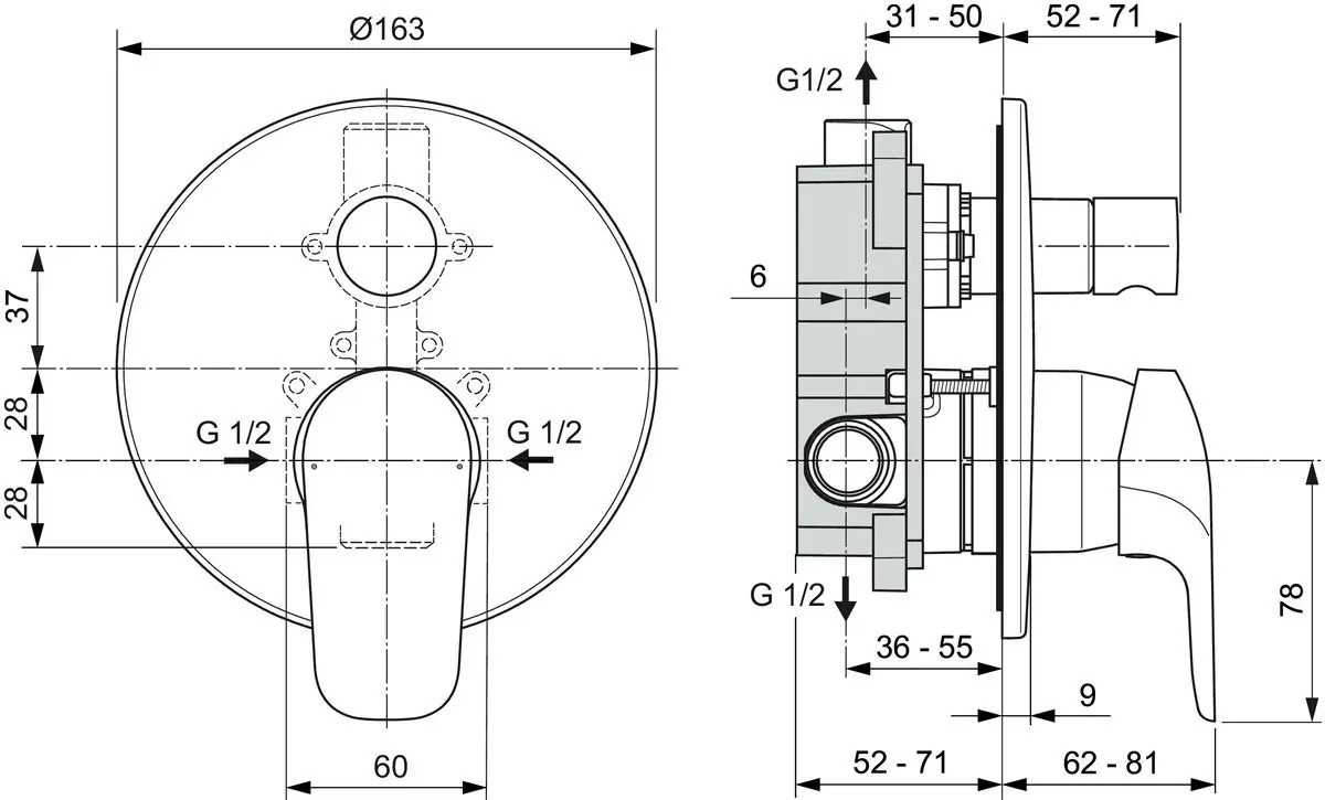 Baterie pentru cada si dus Ideal Standard Ceraflex A6758AA (Chrome) - 4