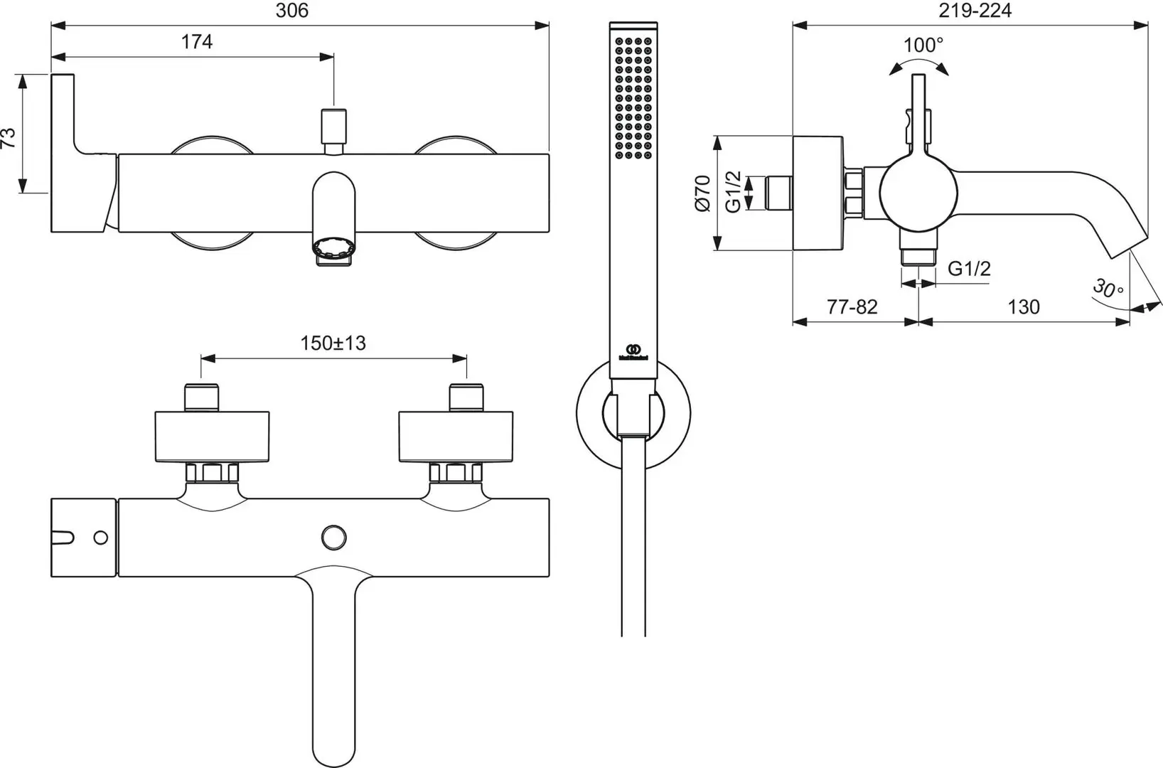 Baterie pentru cada si dus Ideal Standard Joy BC787A2 (Brushed Gold) - 3