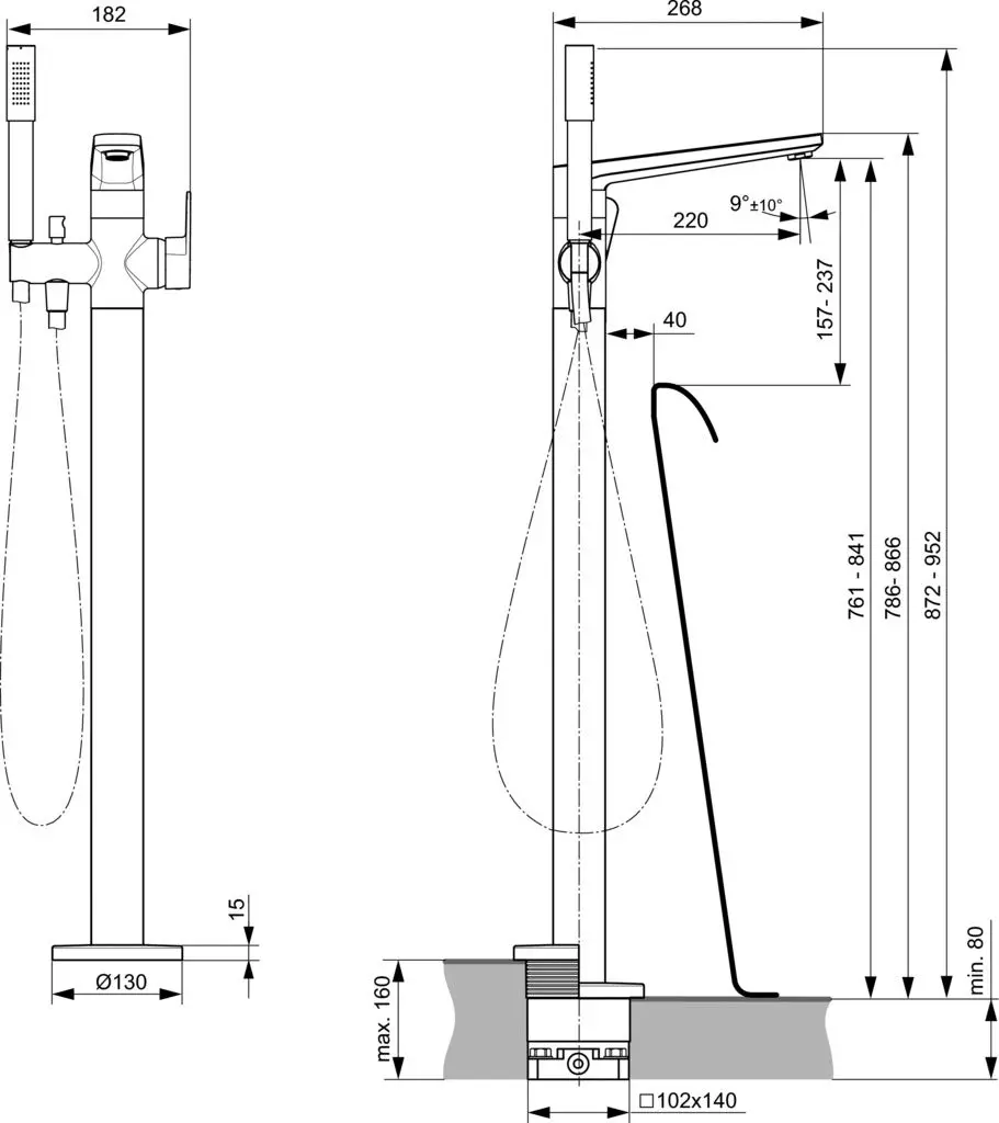 Baterie pentru cada si dus Ideal Standard Tonic II A6347AA (Chrome) - 5