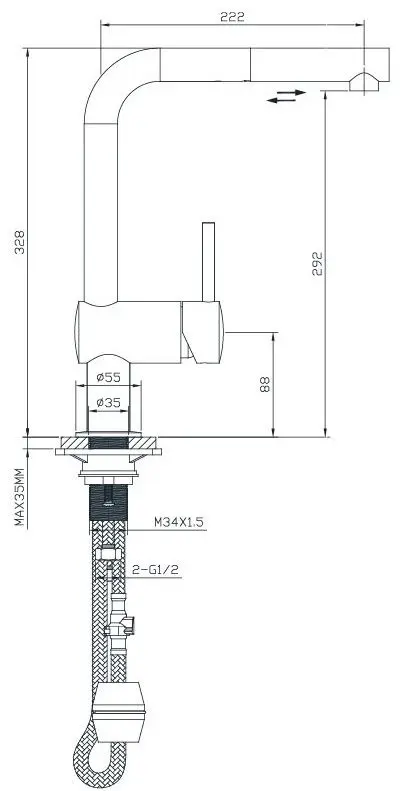 Baterie pentru chiuveta Imprese Lotta 55403-SS (Inox) - 3