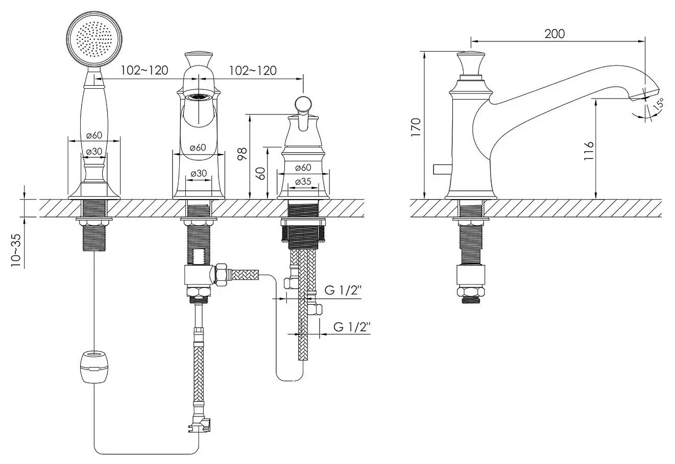 Baterie pentru cada si dus Imprese Podzima Zrala ZMK02170805 (Black) - 3