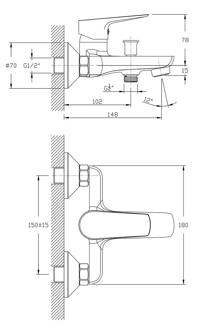 Baterie pentru cada si dus Imprese Teplice 10025 (Chrome) - 3