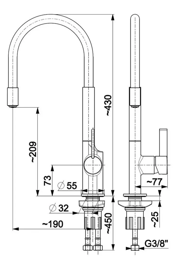 Baterie pentru chiuveta KFA Armatura Calix 6543-915-00 (Black/Chrome)