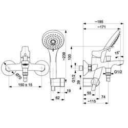 Baterie pentru cada si dus KFA Armatura Morris 5244-510-00 (Chrome) Thumb