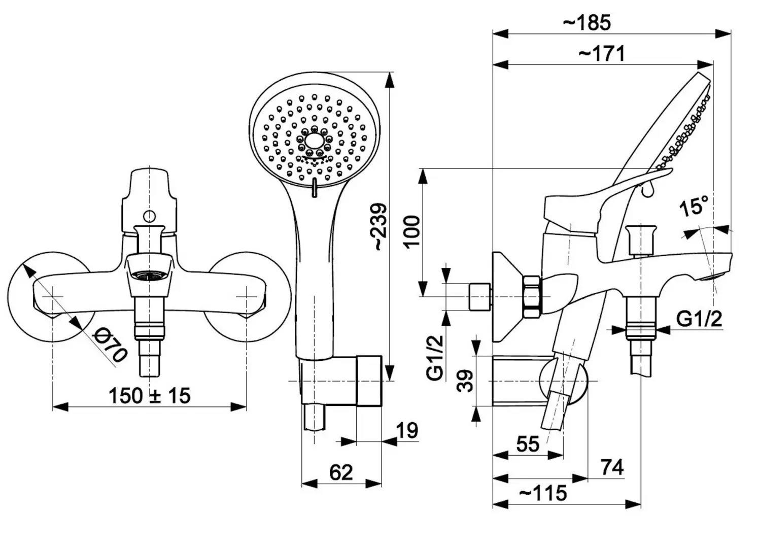 Baterie pentru cada si dus KFA Armatura Morris 5244-510-00 (Chrome)