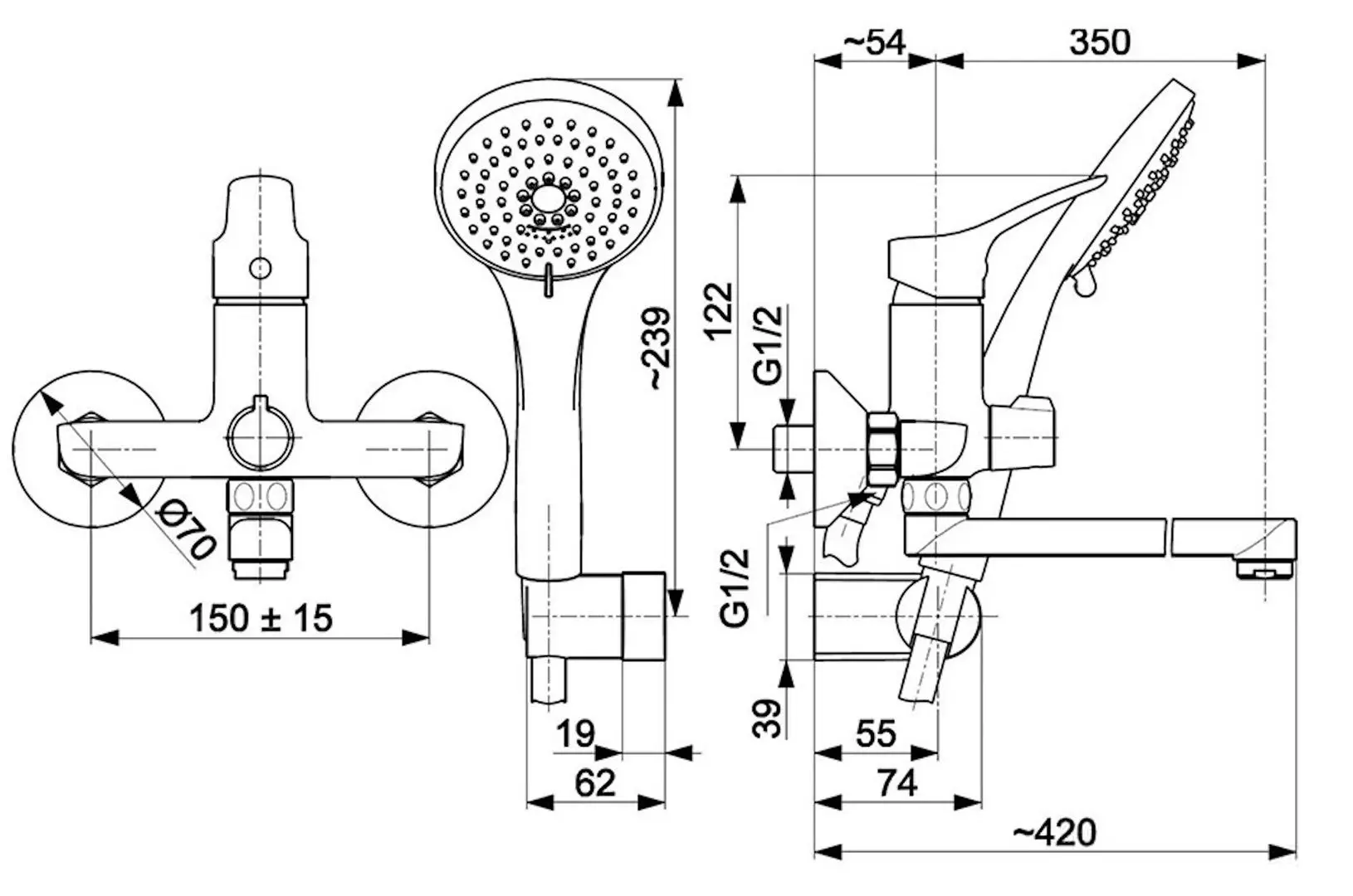 Смеситель для ванны и душа KFA Armatura Morris (Chrome)