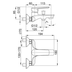 Смеситель для ванны и душа KFA Armatura Tanzanit 5024-010-00 (Chrome) Thumb