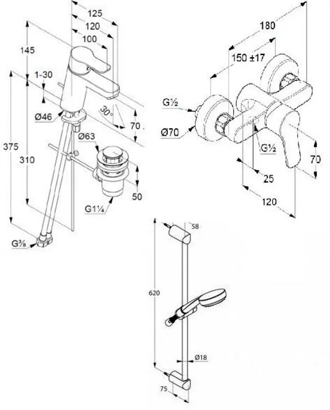 Набор смесителей 3в1 Kludi Pure&Style 378450565 (Chrome) - 2