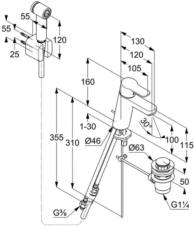 Гигиенический душ Kludi Pure&Easy 100 DN 15 (Chrome) - 2