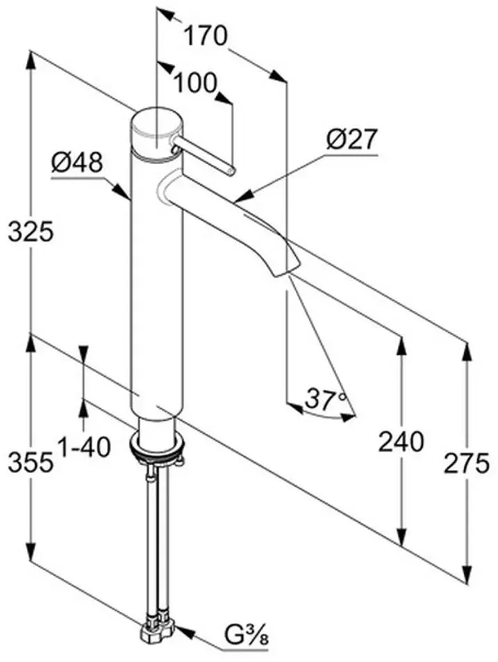 Baterie pentru lavoar Kludi Bozz 382863976 (Black) - 3
