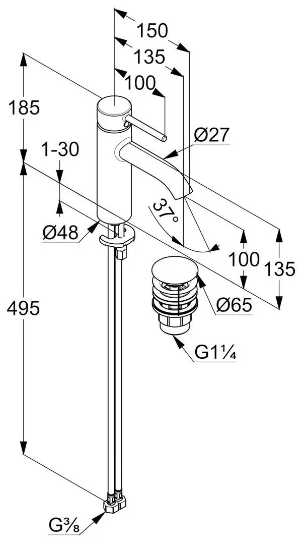 Baterie pentru lavoar Kludi Bozz 382883976 (Black) - 3
