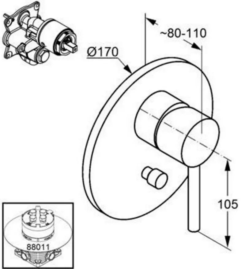 Baterie pentru cada/dus Kludi Bozz 386503976 (Black Matt) - 2