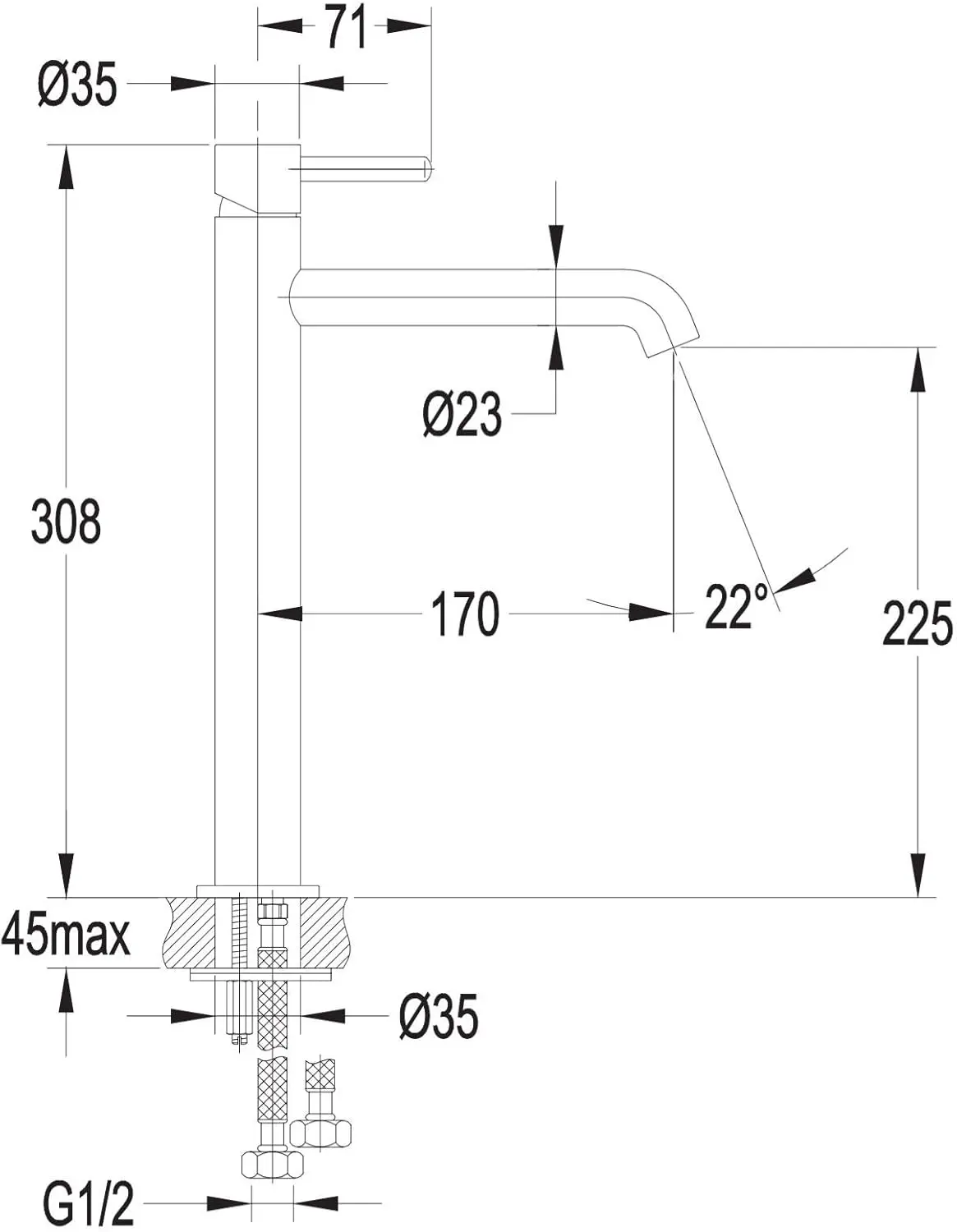 Baterie pentru lavoar Omnires Y Y1212GR (Brushed Graphite)