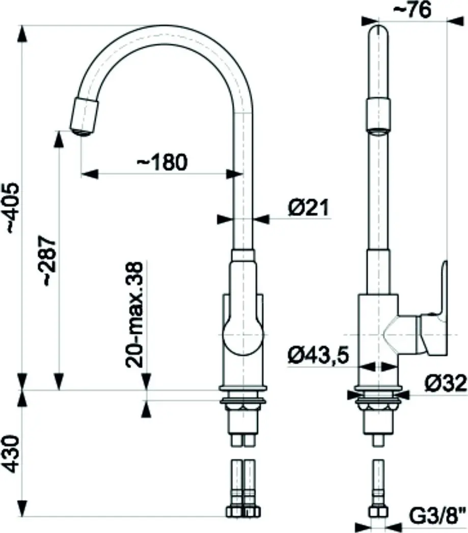 Baterie pentru chiuveta Pyramis Flessi 090938101 (Sand Beige) - 2