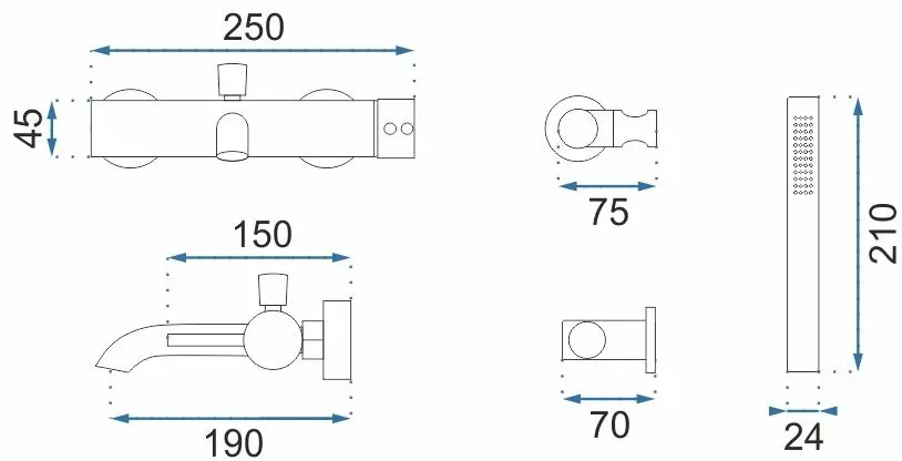Baterie pentru cada si dus Rea Lungo B6635 (Light Gold) - 2