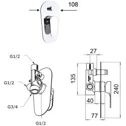 Baterie pentru dus Remer Class Line L 09 L (Chrome) Thumb