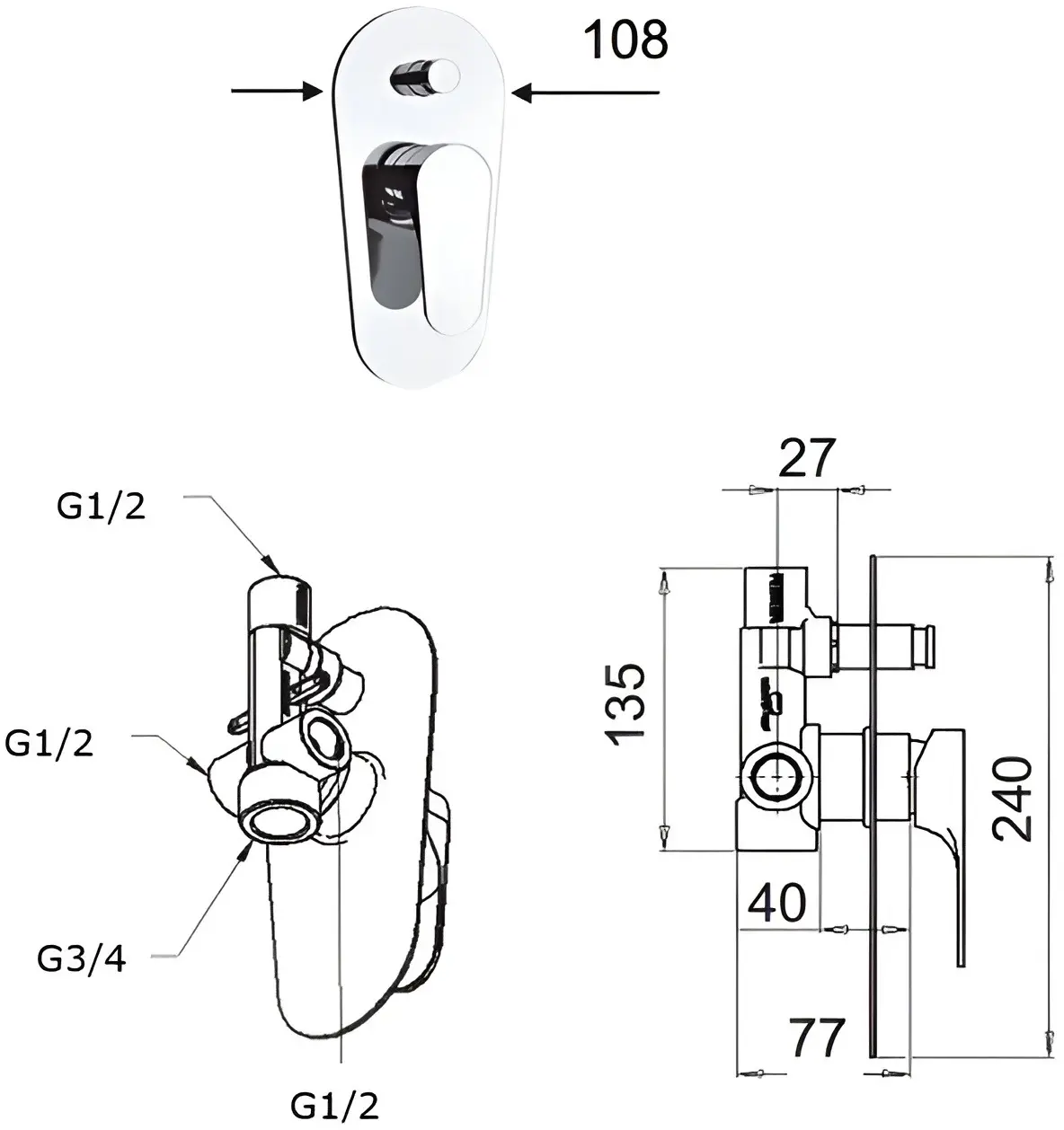 Baterie pentru dus Remer Class Line L 09 L (Chrome) - 2
