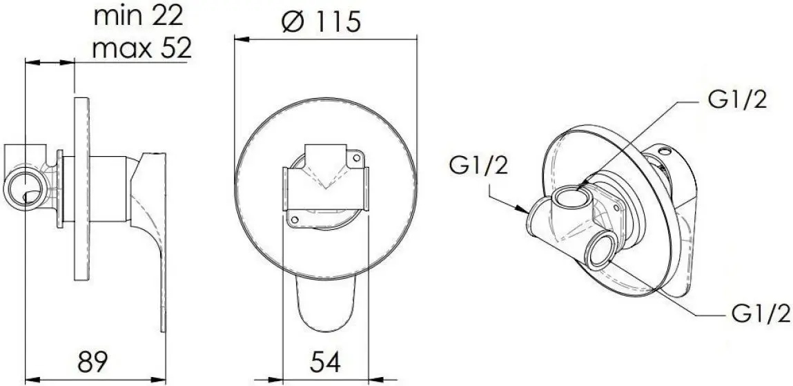 Baterie pentru dus Remer Class Line L30NO (Black Matte) - 2