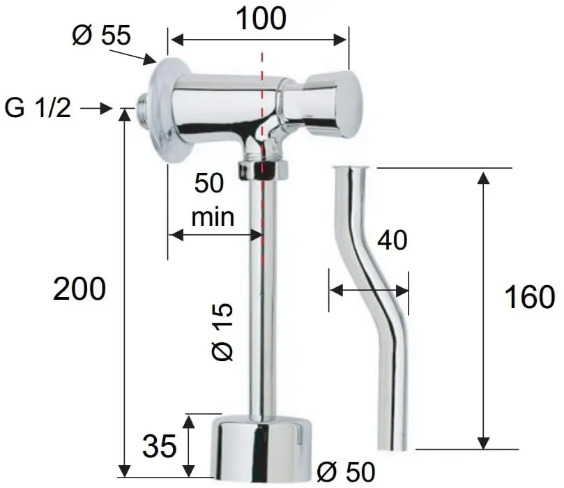 Robinet pentru pisoar Remer Tempor TE855 (Chrome) - 2
