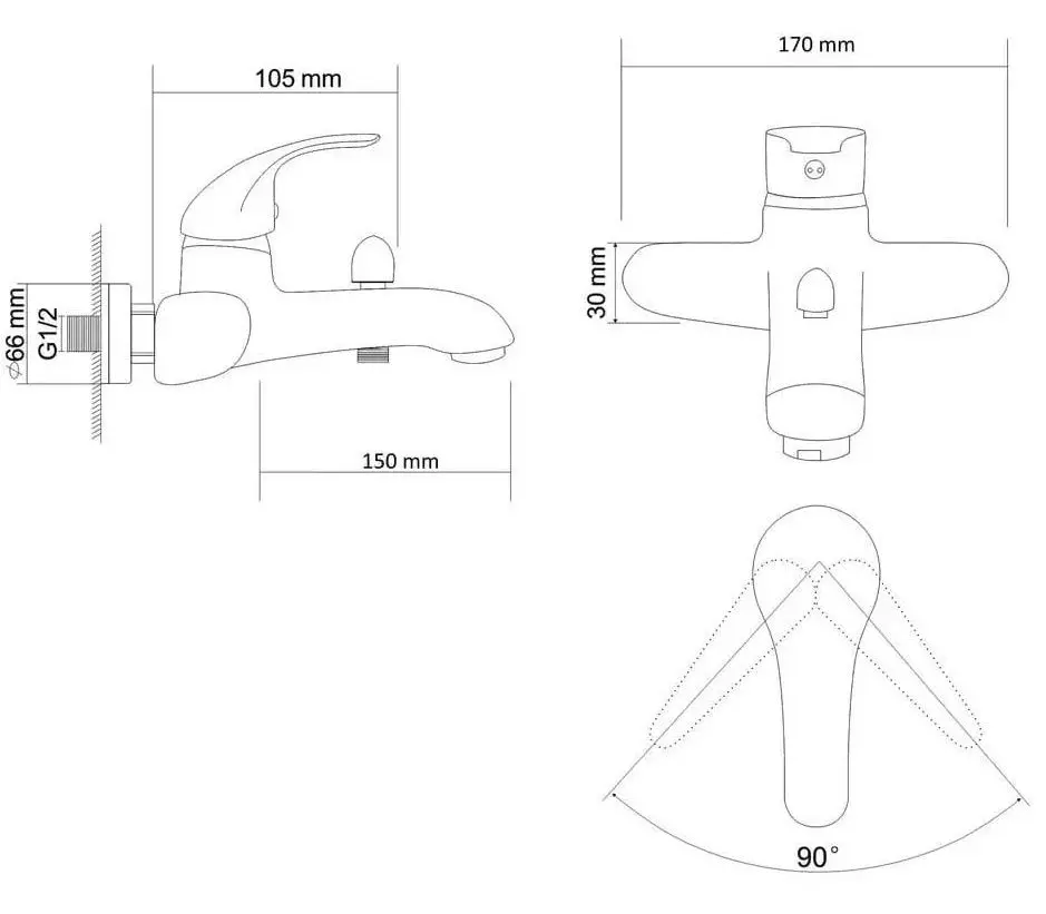 Смеситель для ванны и душа RJ Aurora RBZ029-3 (Chrome) - 3