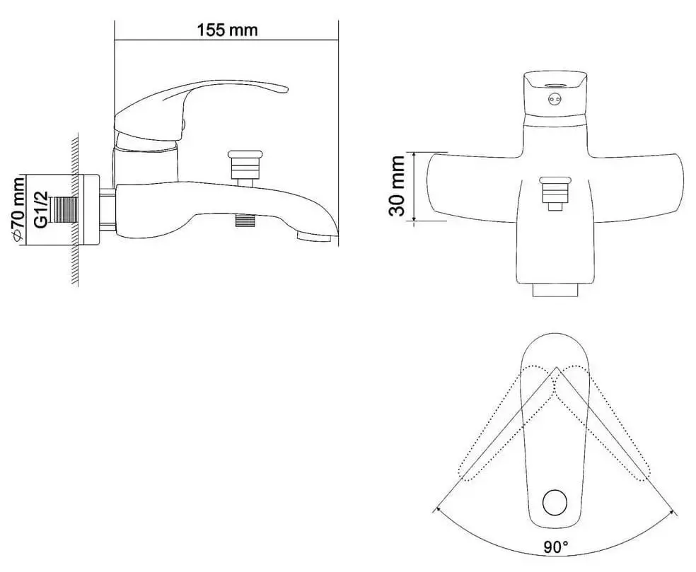 Смеситель для ванны и душа RJ Baron RBZ014-3 (Chrome) - 4