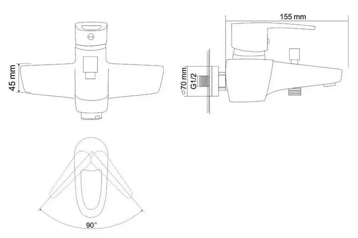Смеситель для ванны и душа RJ Boss RBZ077-3 (Chrome) - 4