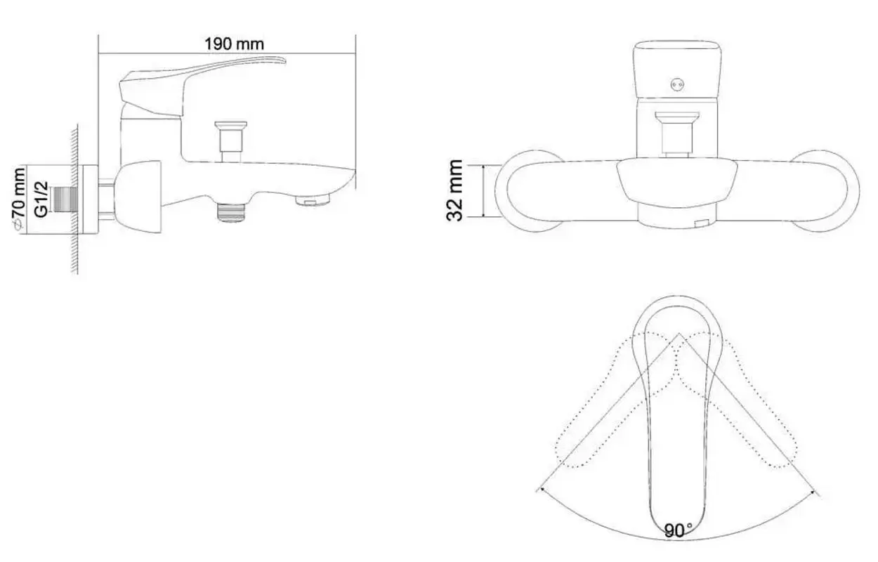 Смеситель для ванны и душа RJ Jet RBZ071-3 (Chrome) - 4