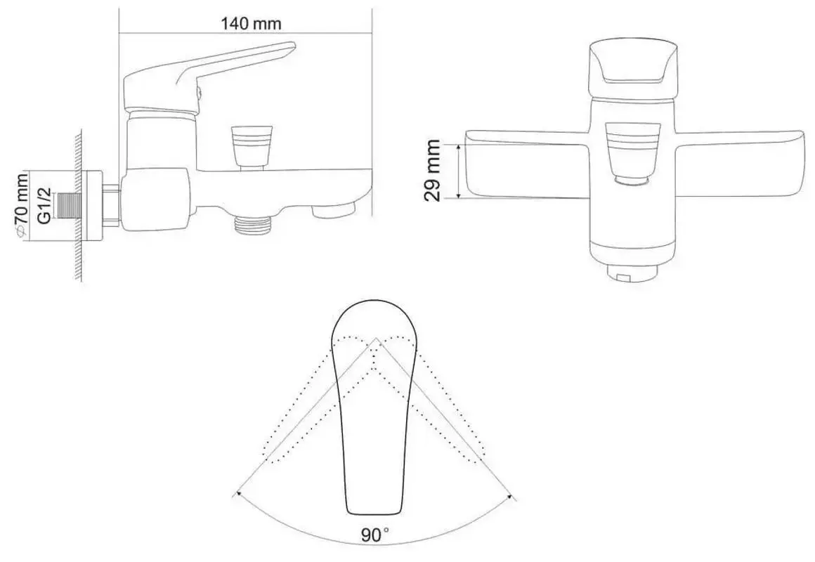 Смеситель для ванны и душа RJ Keel RBZ083-3 (Chrome)