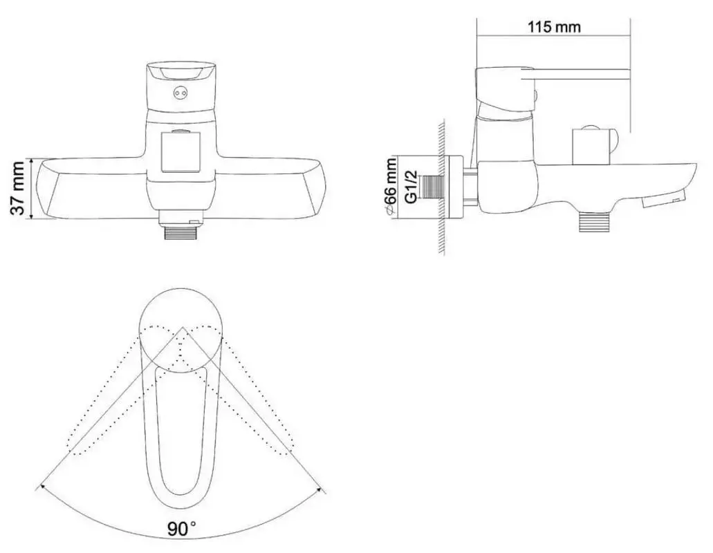 Смеситель для ванны и душа RJ Kink RBZZ003-3 (Chrome)
